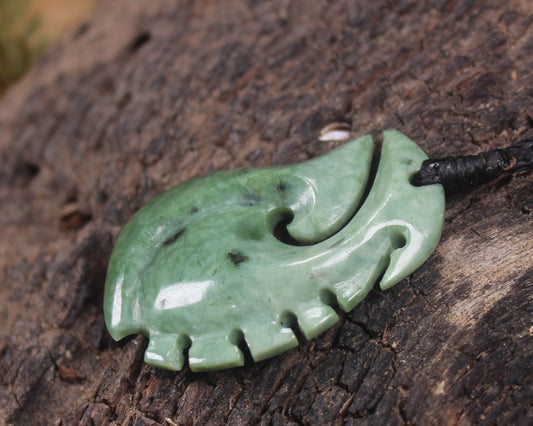 Hei Matau or Fish Hook carved from Kawakawa Pounamu - NZ Greenstone