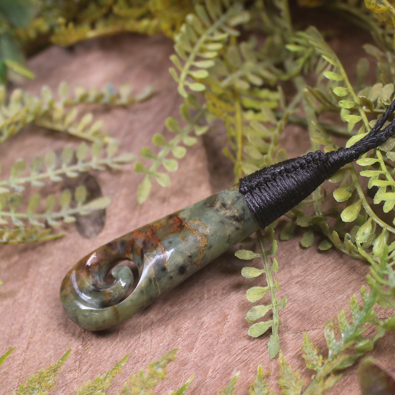 Roimata or Teardop with Koru carved from Totoweka Pounamu - NZ Greenstone
