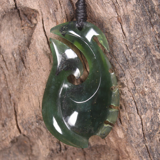 Hei Matau or Fish Hook carved from Tangiwai Pounamu - NZ Greenstone