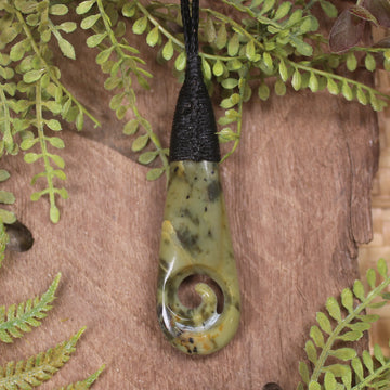 Roimata or Teardop with Koru carved from Rimu Pounamu - NZ Greenstone
