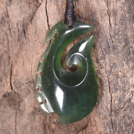 Hei Matau or Fish Hook carved from Tangiwai Pounamu - NZ Greenstone