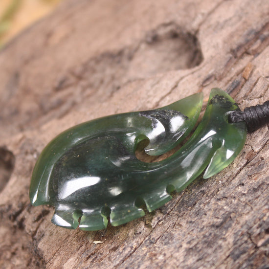 Hei Matau or Fish Hook carved from Tangiwai Pounamu - NZ Greenstone