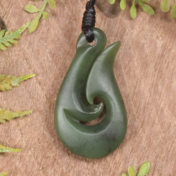 Hei Matau or Fish Hook carved from Hapopo Pounamu - NZ Greenstone