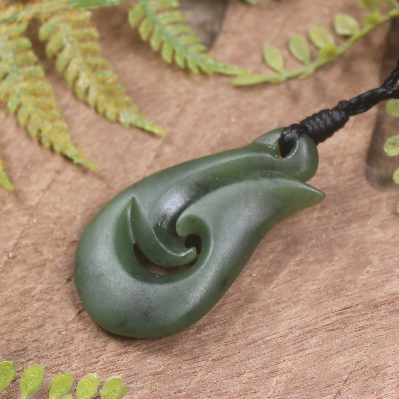 Hei Matau or Fish Hook carved from Hapopo Pounamu - NZ Greenstone