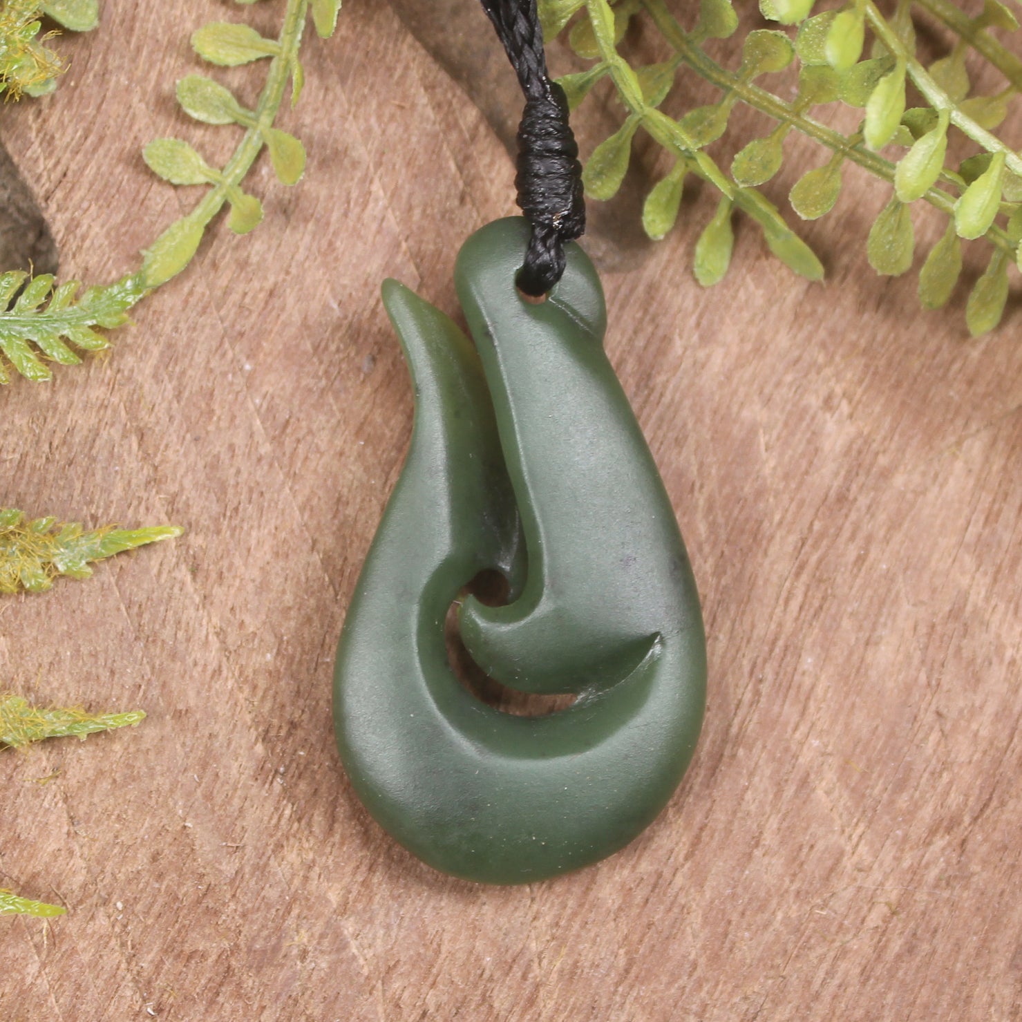 Hei Matau or Fish Hook carved from Hapopo Pounamu - NZ Greenstone