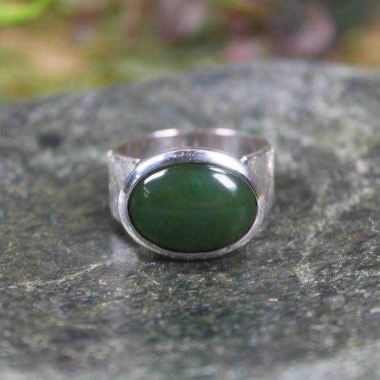 Sterling Silver Hapopo Pounamu Ring - NZ Greenstone