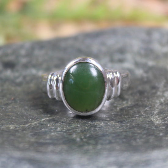 Sterling Silver Kawakawa Pounamu Ring - NZ Greenstone