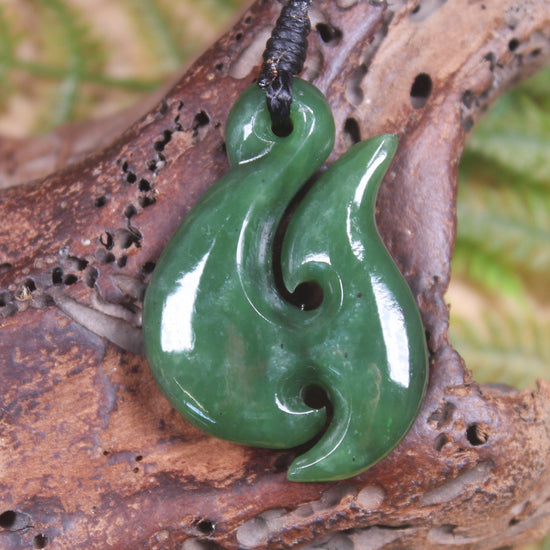 Hei Matau or Fish Hook carved from Hapopo Pounamu - NZ Greenstone