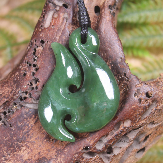 Hei Matau or Fish Hook carved from Hapopo Pounamu - NZ Greenstone