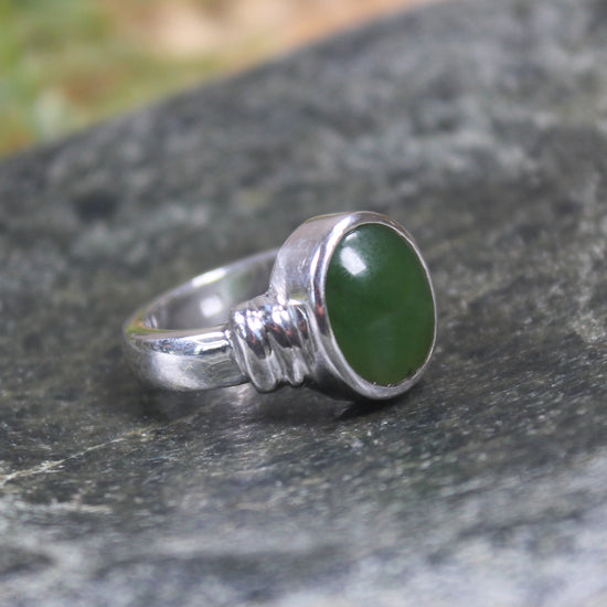 Sterling Silver Kawakawa Pounamu Ring - NZ Greenstone