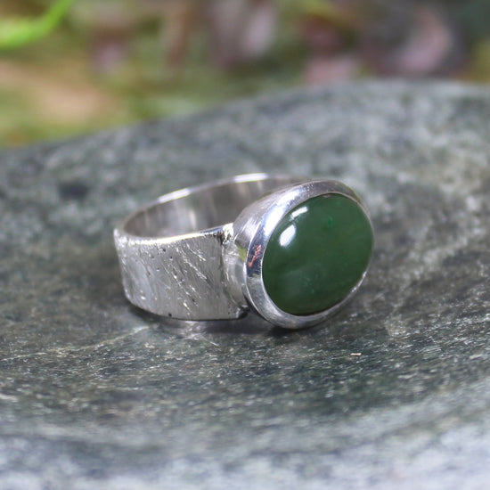 Sterling Silver Hapopo Pounamu Ring - NZ Greenstone