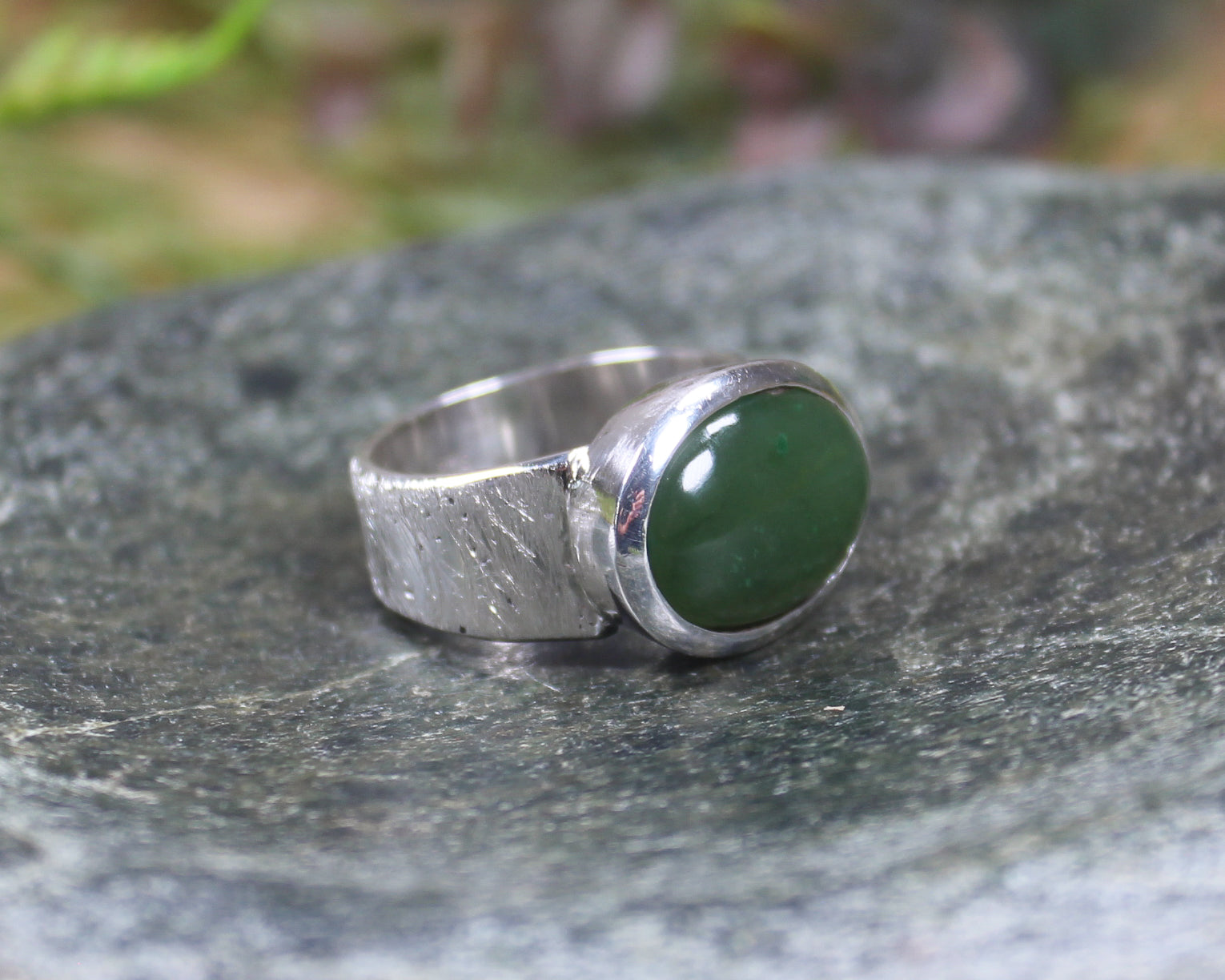 Sterling Silver Hapopo Pounamu Ring - NZ Greenstone