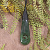 Roimata or Teardrop with Koru carved from Kawakawa Pounamu - NZ Greenstone