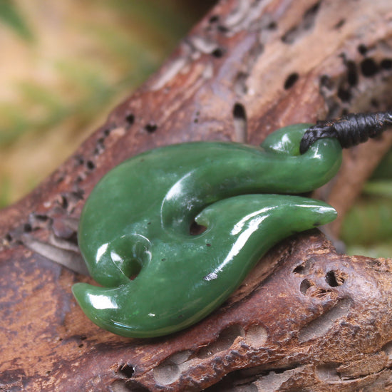 Hei Matau or Fish Hook carved from Hapopo Pounamu - NZ Greenstone