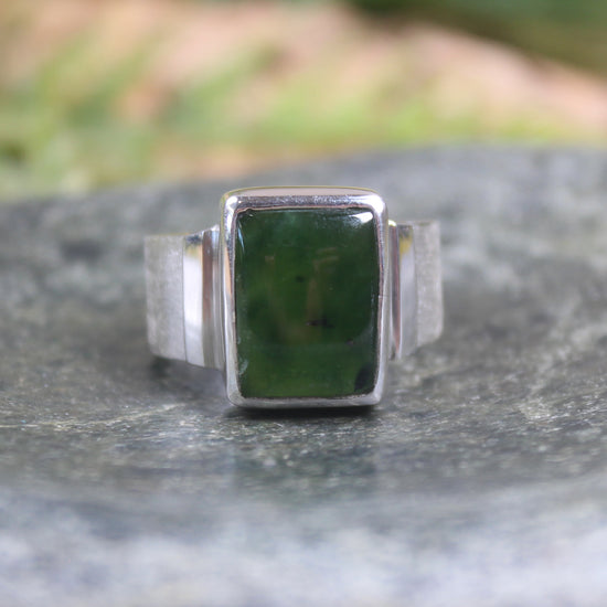 Sterling Silver Rimu Pounamu Ring - NZ Greenstone