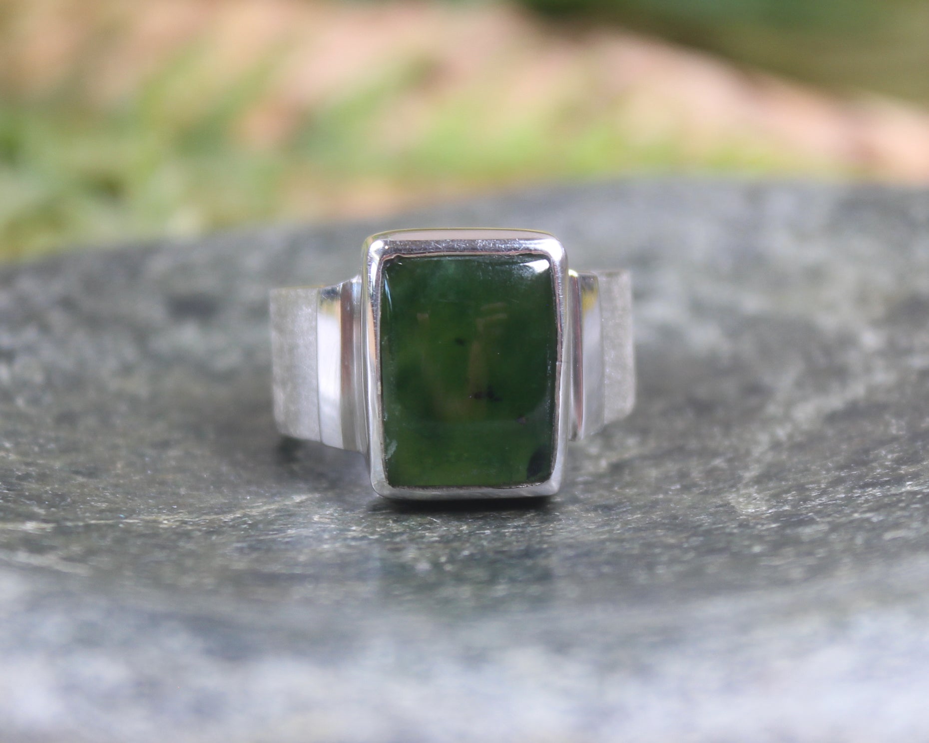 Sterling Silver Rimu Pounamu Ring - NZ Greenstone