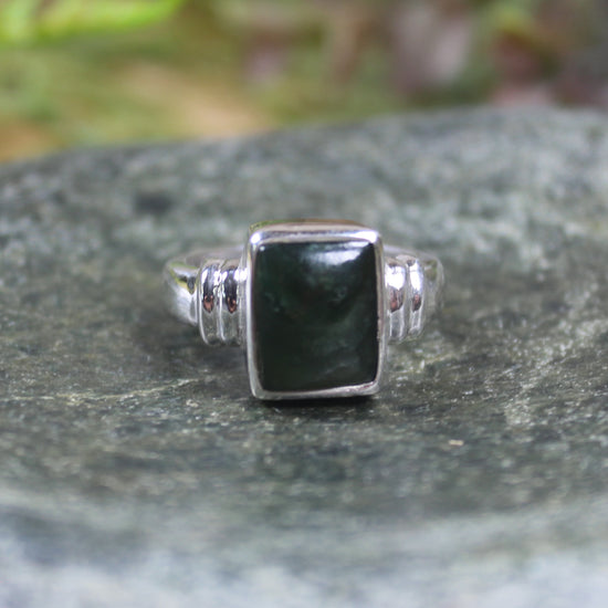 Sterling Silver Kawakawa Pounamu Ring - NZ Greenstone