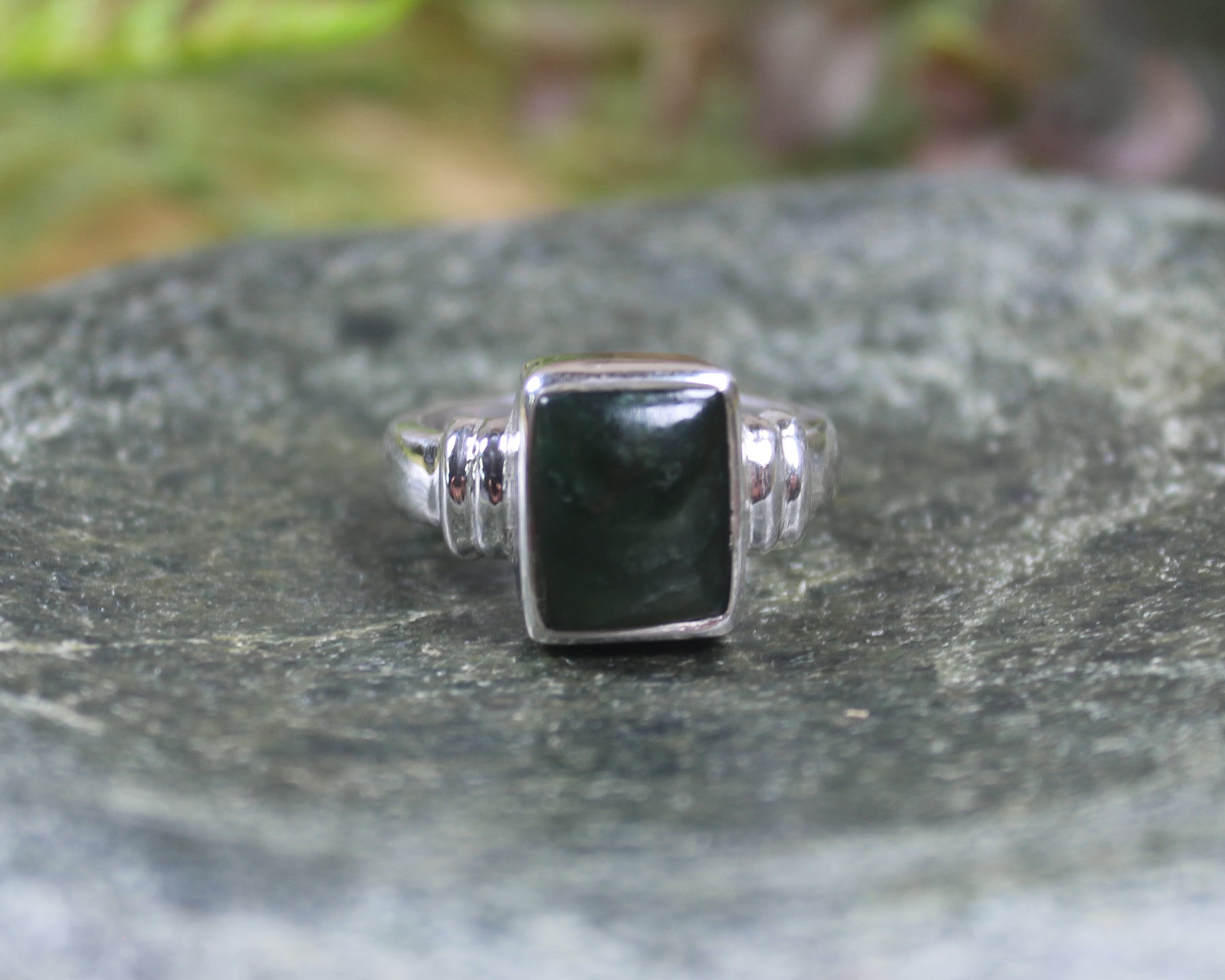 Sterling Silver Kawakawa Pounamu Ring - NZ Greenstone
