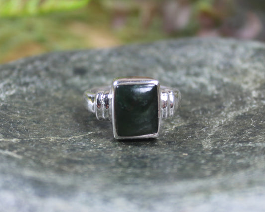 Sterling Silver Kawakawa Pounamu Ring - NZ Greenstone