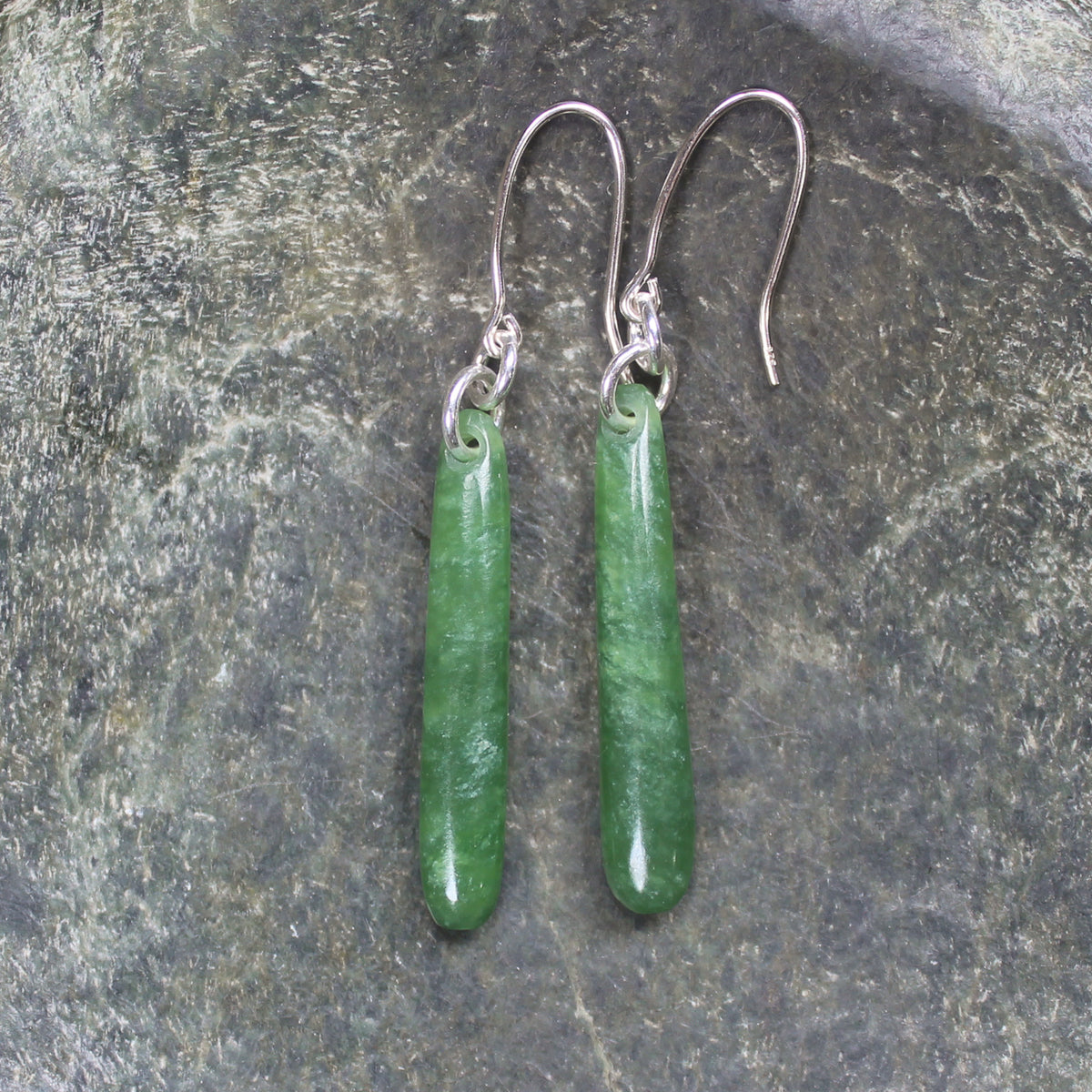 Roimata or Teardrop earrings carved from Kawakawa Pounamu - NZ Greenstone