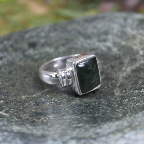 Sterling Silver Kawakawa Pounamu Ring - NZ Greenstone