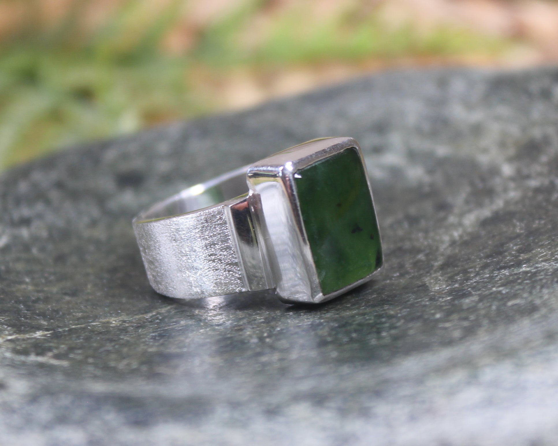 Sterling Silver Rimu Pounamu Ring - NZ Greenstone
