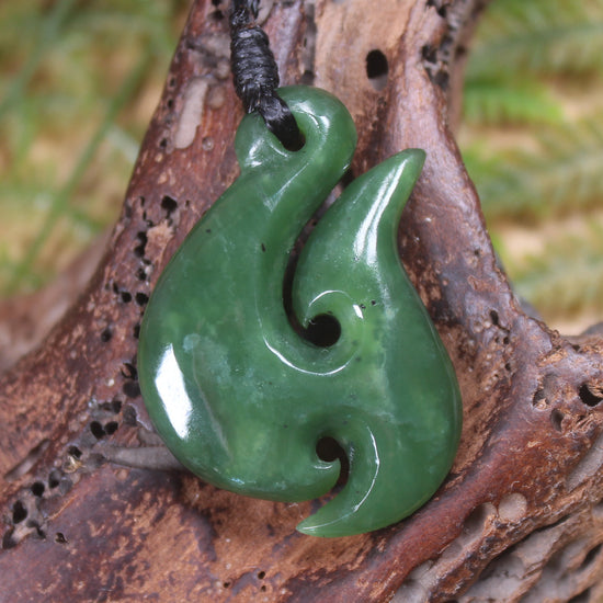 Hei Matau or Fish Hook carved from Hapopo Pounamu - NZ Greenstone