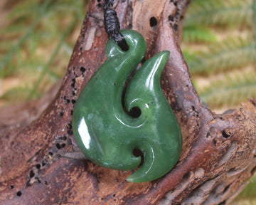 Hei Matau or Fish Hook carved from Hapopo Pounamu - NZ Greenstone
