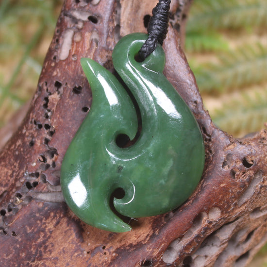 Hei Matau or Fish Hook carved from Hapopo Pounamu - NZ Greenstone