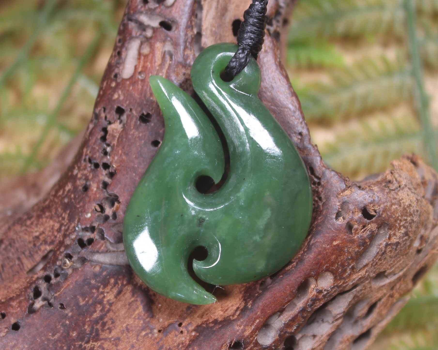Hei Matau or Fish Hook carved from Hapopo Pounamu - NZ Greenstone