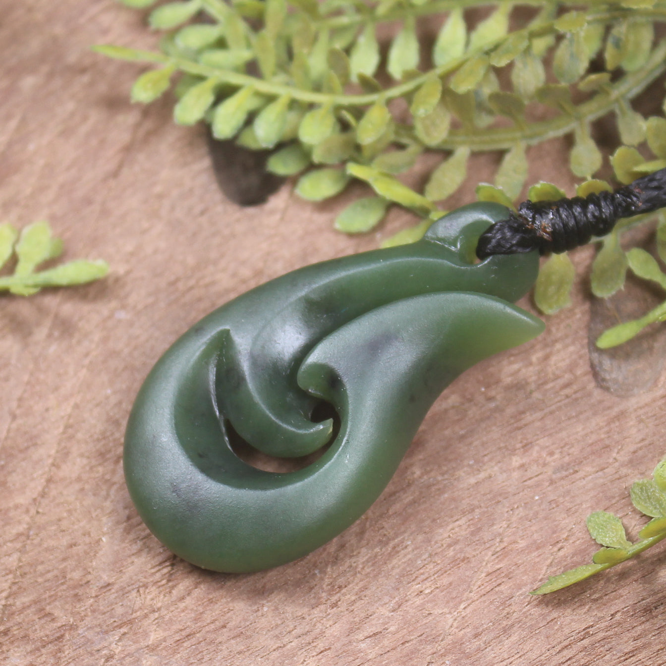 Hei Matau or Fish Hook carved from Hapopo Pounamu - NZ Greenstone