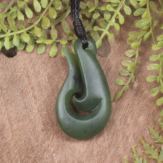 Hei Matau or Fish Hook carved from Hapopo Pounamu - NZ Greenstone