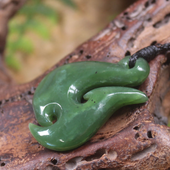 Hei Matau or Fish Hook carved from Hapopo Pounamu - NZ Greenstone