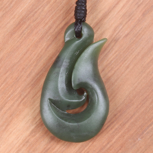 Hei Matau or Fish Hook carved from Hapopo Pounamu - NZ Greenstone