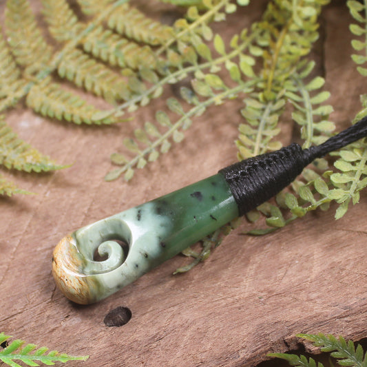Roimata or Teardrop with Koru carved from Flower Jade Pounamu - NZ Greenstone