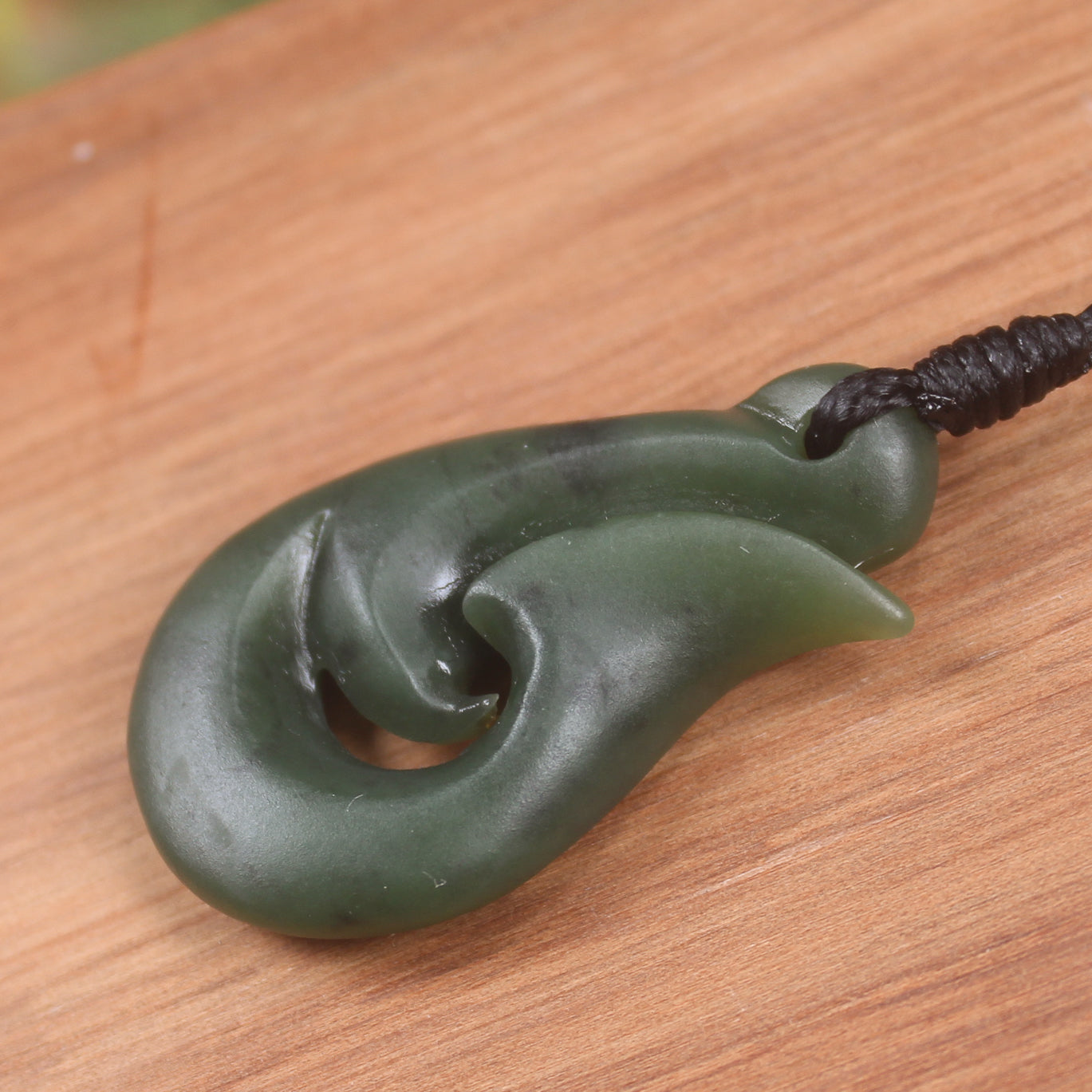 Hei Matau or Fish Hook carved from Hapopo Pounamu - NZ Greenstone