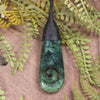 Roimata or Teardrop with Koru carved from Kawakawa Pounamu - NZ Greenstone