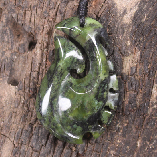 Douglas Creek pounamu hei matau pendant - NZ Greenstone