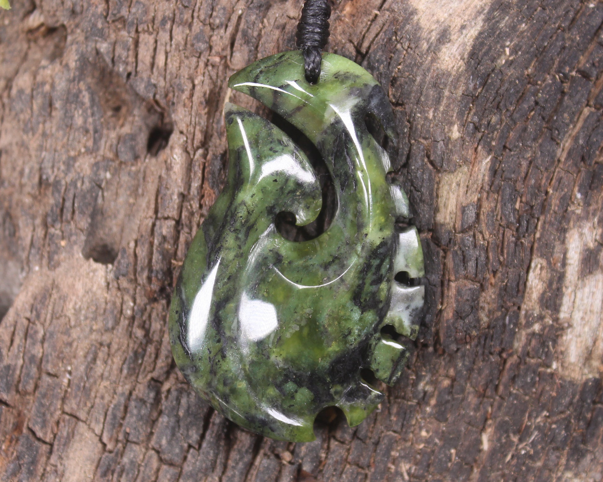 Douglas Creek pounamu hei matau pendant - NZ Greenstone
