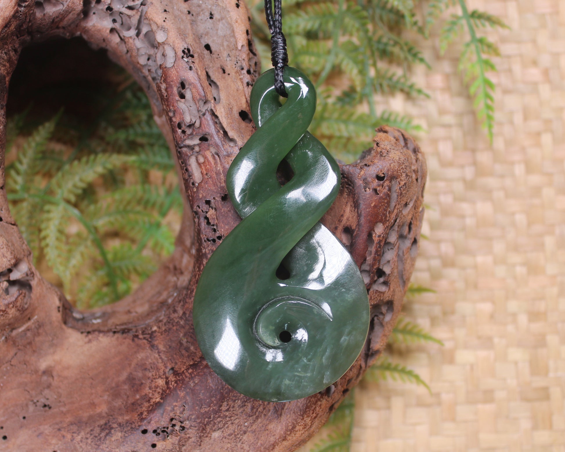 Koru Twist carved from Inanga Pounamu - NZ Greenstone