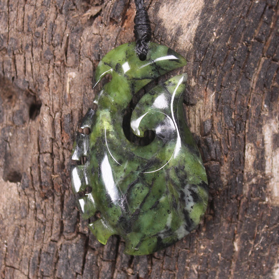 Douglas Creek pounamu hei matau pendant - NZ Greenstone