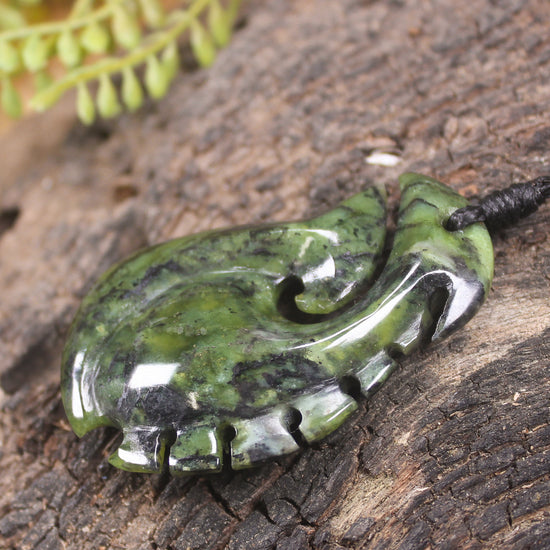 Douglas Creek pounamu hei matau pendant - NZ Greenstone