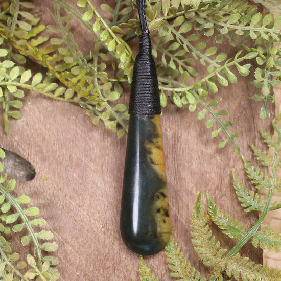 Roimata pendant carved from Flower Jade pounamu - NZ Greenstone
