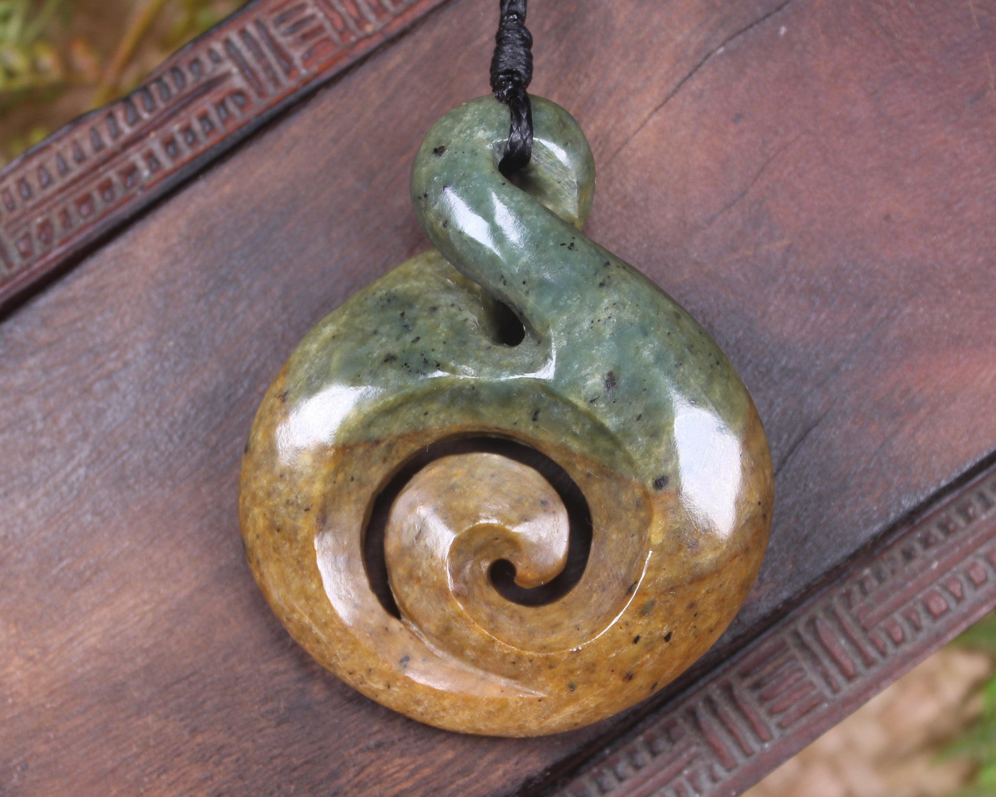 Koru Twist carved from Flower Jade Pounamu - NZ Greenstone