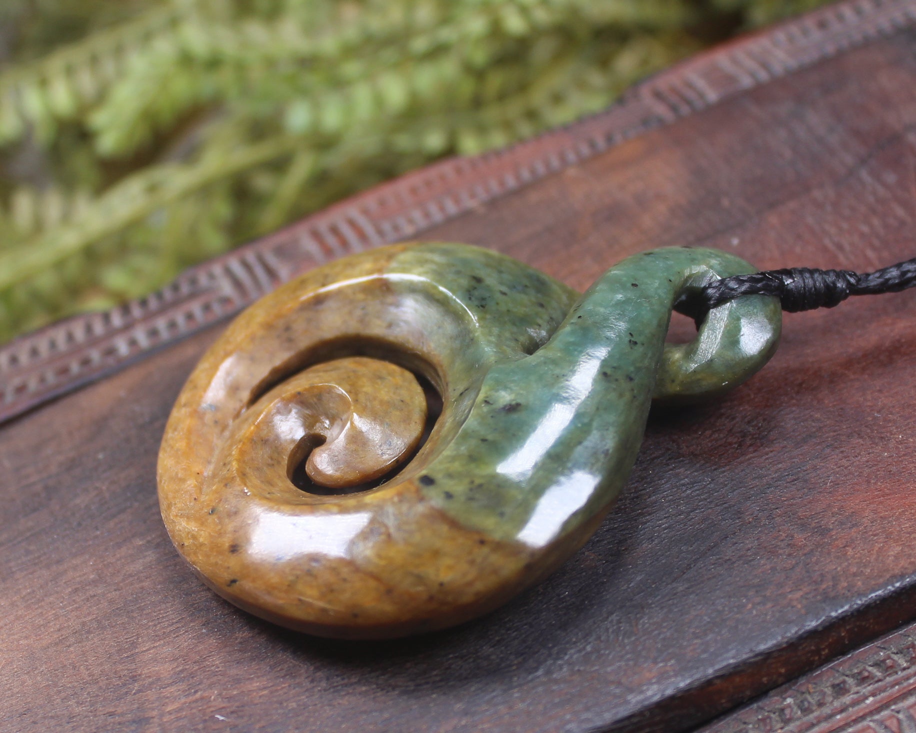Koru Twist carved from Flower Jade Pounamu - NZ Greenstone