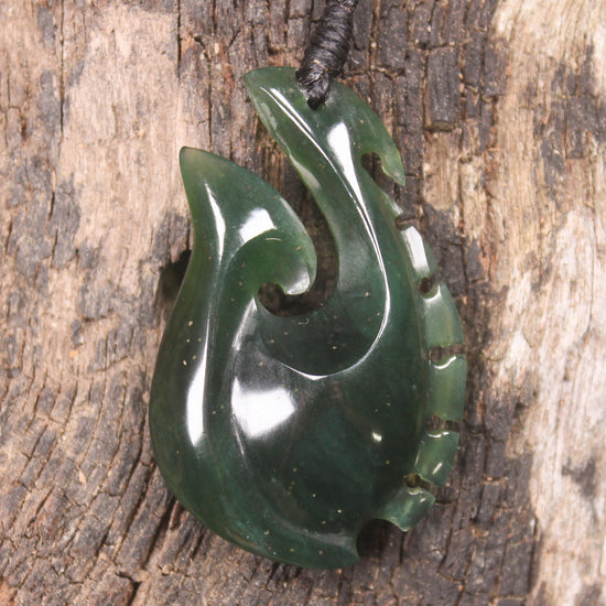 Hei Matau or Fish Hook carved from Tangiwai Pounamu - NZ Greenstone