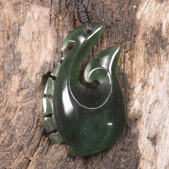 Hei Matau or Fish Hook carved from Tangiwai Pounamu - NZ Greenstone