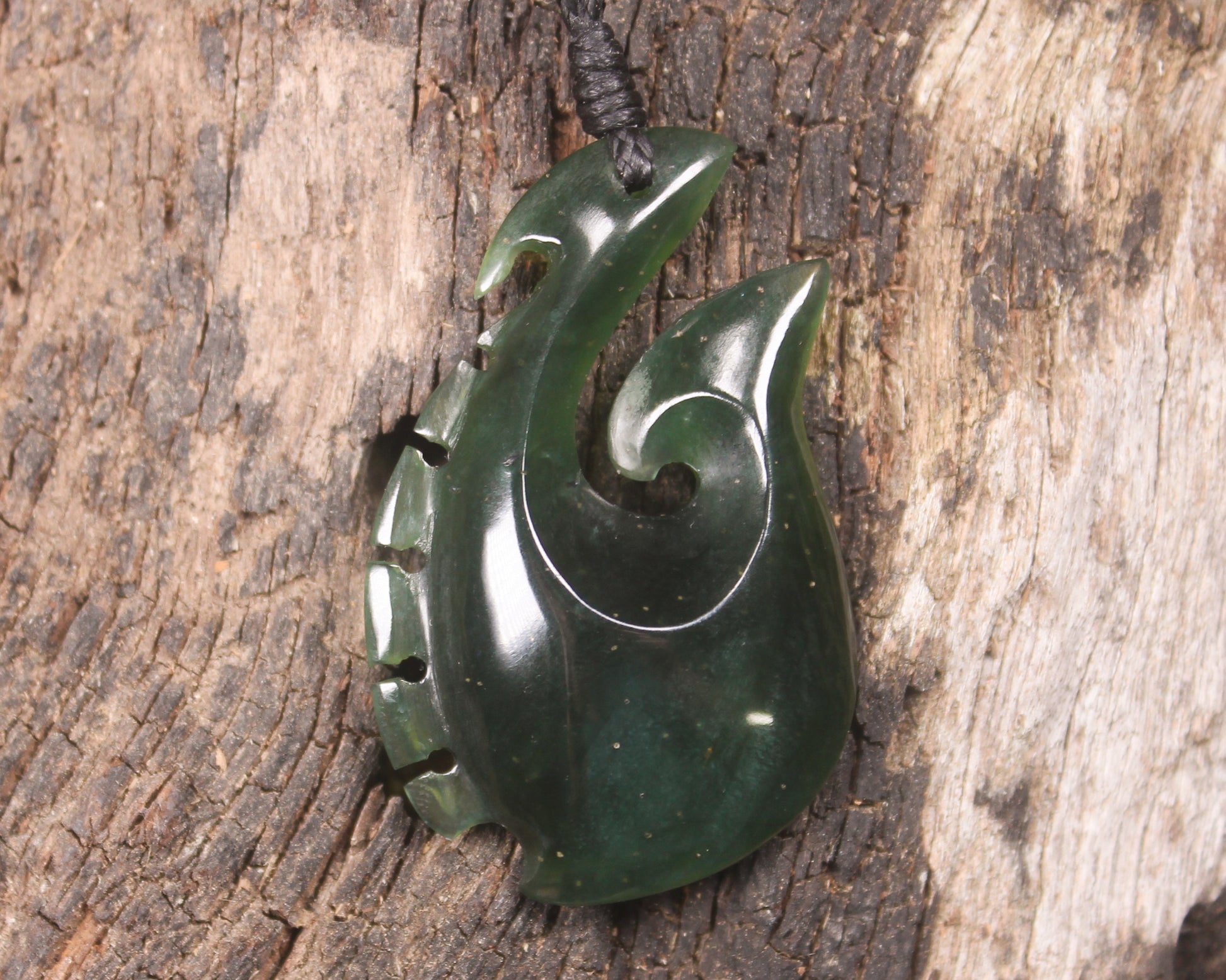 Hei Matau or Fish Hook carved from Tangiwai Pounamu - NZ Greenstone