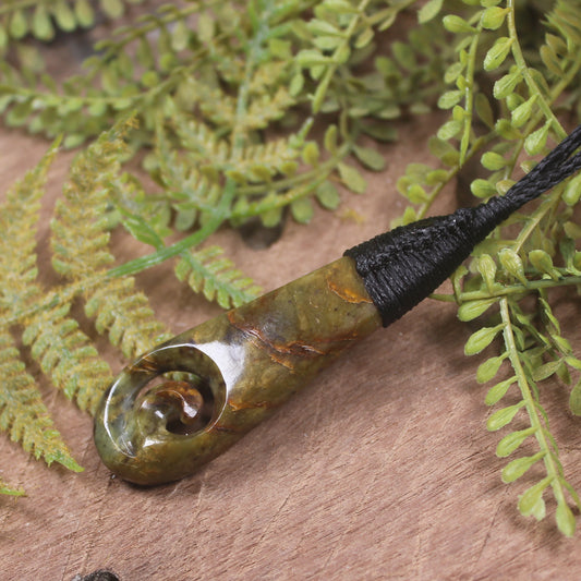 Roimata or Teardop with Koru carved from Totoweka Pounamu - NZ Greenstone