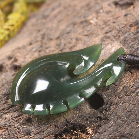 Hei Matau or Fish Hook carved from Tangiwai Pounamu - NZ Greenstone